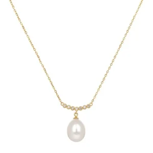 Fashion Gold Crescent Pearl Drop Necklace Necklaces