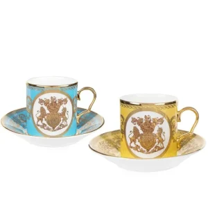 Cheap Special Edition Lustre Turquoise And Yellow Coffee Cup And Saucer Cups & Saucers