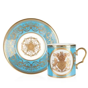 Cheap Special Edition Lustre Turquoise And Yellow Coffee Cup And Saucer Cups & Saucers