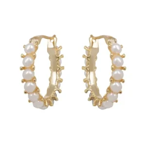 Discount White Pearl Hoop Earrings Earrings